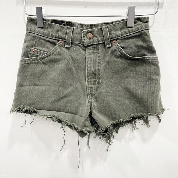 Levi’s Vintage 560 Regular Green Denim Cutoff Shorts Size 12 Orange Tab - Picture 1 of 8